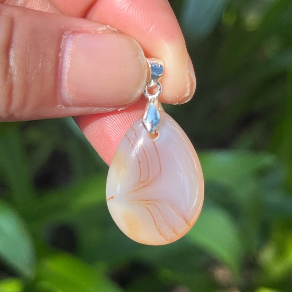 Sterling silver dainty angel wing‎ agate pendant 2018